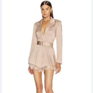 Self Portrait blush lace-trimmed playsuit
